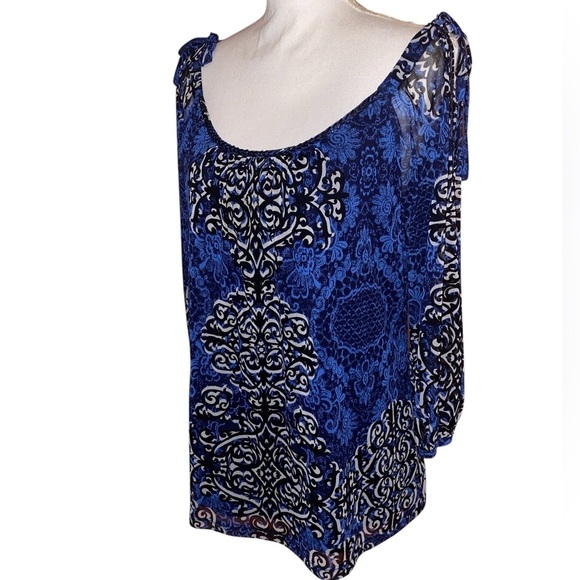 INT’L CONCEPTS by Macy’s Pullover Lined Blouse w/Cold Shoulder Details BLU SZ LG - Picture 4 of 6